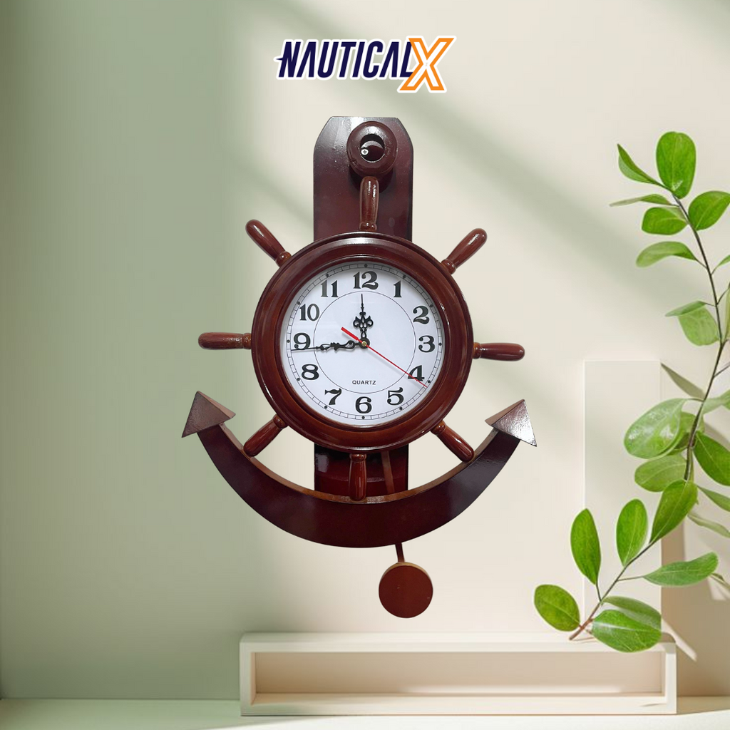 NauticalX Wooden Wall Clock - Anchor Edition